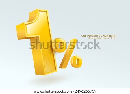 One percent 3d number or 1% special offer isolated on white background. 3d illustration vector file.