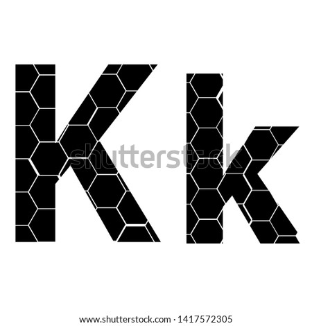 Simple vector alphabet of honeycombs, vector icons isolated on white - K