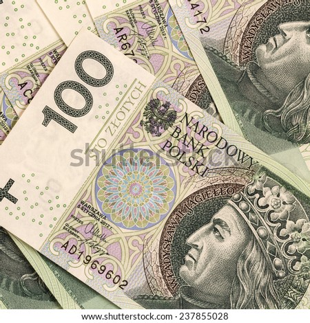 Polish currency Zloty.Hundred PLN money bills background/Hundred zloty banknotes background
