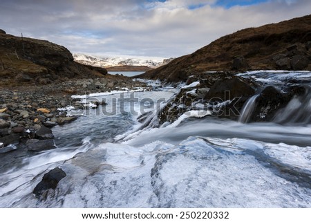 Frozen Waterfall in Iceland.Winter time/Frozen Waterfall in Iceland
