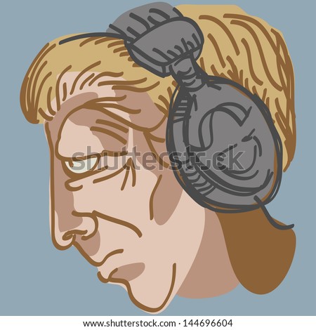 Drawing man head earphones