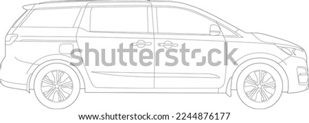 Minivan Vector Template Wireframe. Minivan Blueprint. Blank Minivan Vehicle Template Side View