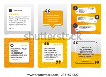 Set of editable customer reviews social media template, yellow social media testimonials templates