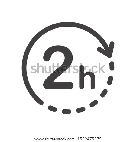 Two hours round icon with arrow. Black and white vector symbol.