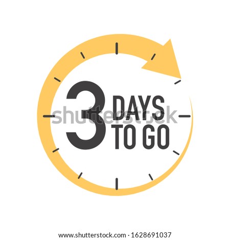 Three days to go icon. Round symbol with yellow arrow.