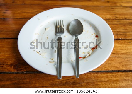 empty white dish with fork and spoon after eating