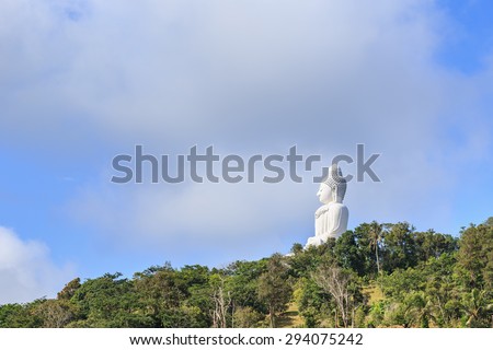 Big white buddha statue on the mountain in Phuket, Thailand
