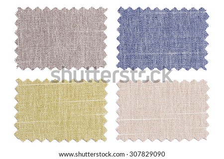 Set of sample pieces color fabric isolated on white background
