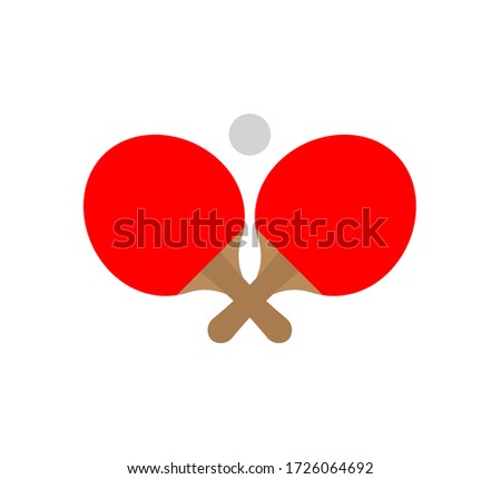 Vector flat cartoon colored ping pong table tennis crossed rackets and ball icon isolated on white background 商業照片 © 