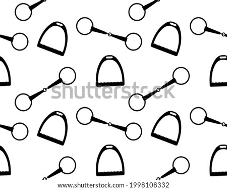 Vector seamless pattern of equestrian horse riding bit and stirrup isolated on white background