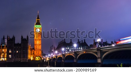 London - United Kingdom 3 october 2013: Big Ben, one of the most prominent symbols of both London and England at night.