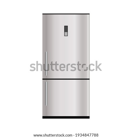 Realistic gray refrigerator on white background, vector illustration