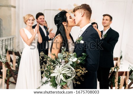 Similar – Image, Stock Photo Groom and best man putting on the suit