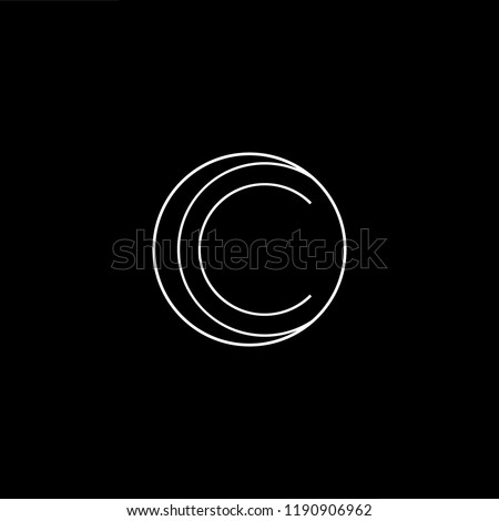 Initial letter C CC OC CO minimalist art monogram shape logo, white color on black background.