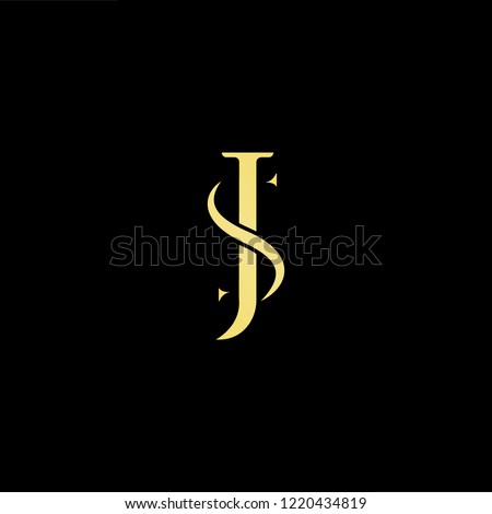 Initial letter JS SJ minimalist art logo, gold color on black background.