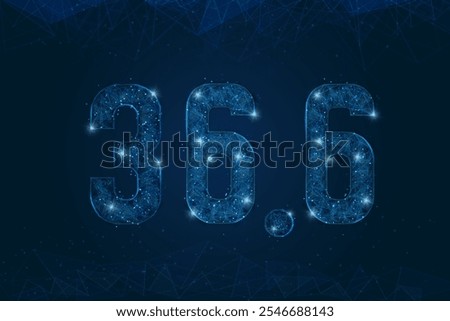 Abstract isolated blue image of healthy normal 36.6 temperature. Polygonal low poly wireframe illustration looks like stars in the black night sky in space or flying glass shards.