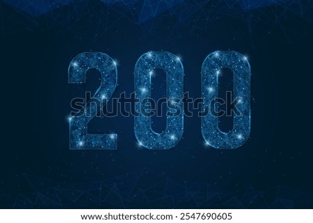 Abstract isolated blue image of HTTP Status Code 200. Polygonal low poly wireframe illustration looks like stars in the black night sky in space or flying glass shards.