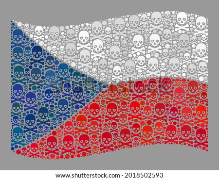 Mosaic waving Czech flag created of toxic items. Risk vector waving collage Czech flag designed for hazard illustrations. Designed for political and patriotic projects.