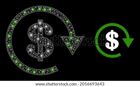Bright mesh vector dollar repay with glare effect. White mesh, bright spots on a black background with dollar repay icon. Mesh and glare elements are placed on different layers.