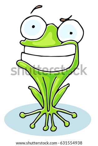 Cool stylized cartoon frog illustration. Colorful green quirky character thinking  