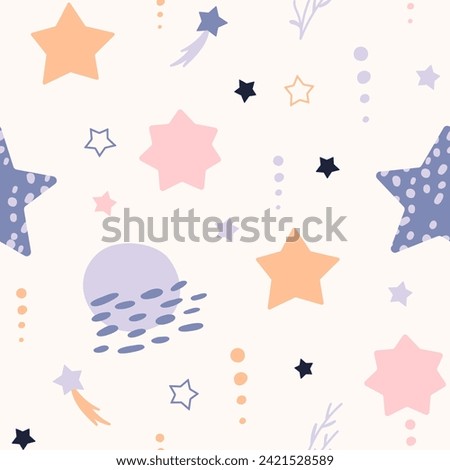 Bohemian baby pattern. Seamless baby pattern in boho style. Bohemian pattern for kids with organic shapes and stars on white background