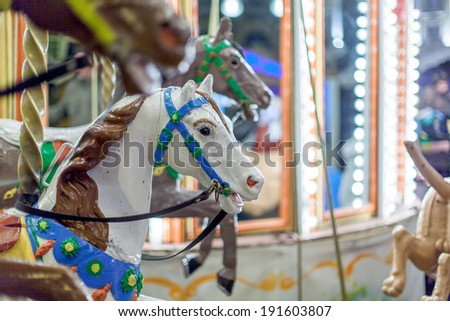 Carousel in an amusement park, Dinan, Cotes-D\'Armor, Brittany, France
