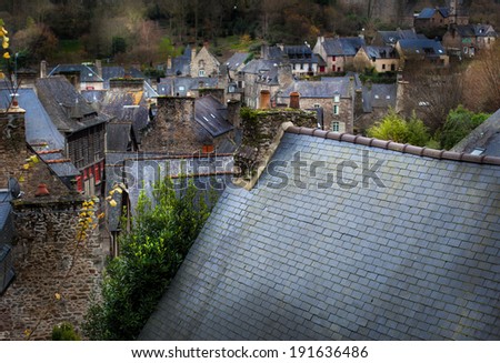 High angle view of a town, Dinan, Cotes-D\'Armor, Brittany, France