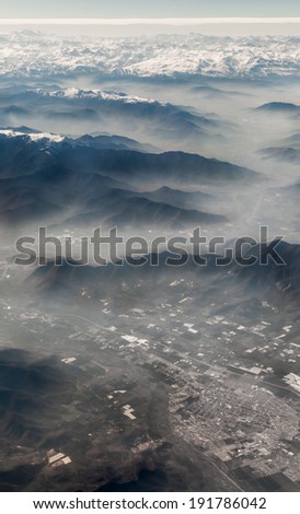 Aerial view of mountain range, Alberta\'s Rockies, Canadian Rockies, Alberta, Canada