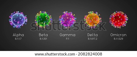 SARS-CoV-2, Covid-19 virus variants: alpha, beta, gamma, delta, omicron - 3D illustration Stok fotoğraf © 