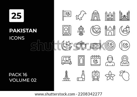 Pakistan icons collection. Set vector line with elements for mobile concepts and web apps. Collection modern icons.