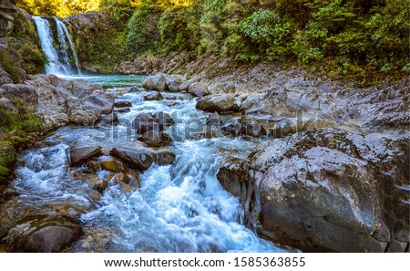 Similar – Image, Stock Photo beautiful clear mountain river Ara in long exposure with mountain in golden sunlight in background, Pyrenees, Spain