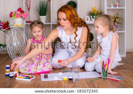 Two Cute Little Girls Drawing With Colored Pencils At Home With Teacher Stock Images Page Everypixel