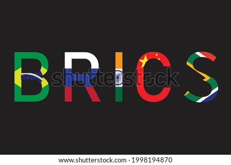 BRICS - Association of 5 countries : Brazil, Russia, India, China and South Africa. Sign or symbol flag on black background . Vector illustration design