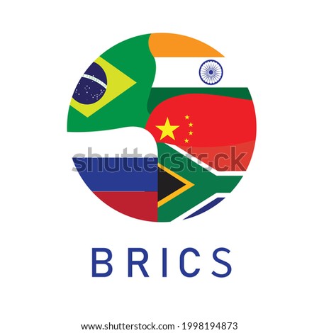 BRICS - Association of 5 countries : Brazil, Russia, India, China and South Africa. Sign or symbol flag on white background . Vector illustration design