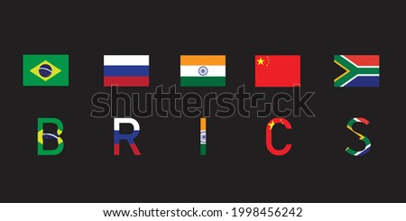 BRICS - Association of 5 countries : Brazil, Russia, India, China and South Africa. Sign or symbol flag on black background . Vector illustration design