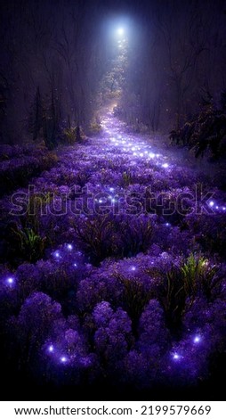 Image, Stock Photo Purple blooming lavender field of Provence, France, in day time with beautiful scenic sky and tree on horizon