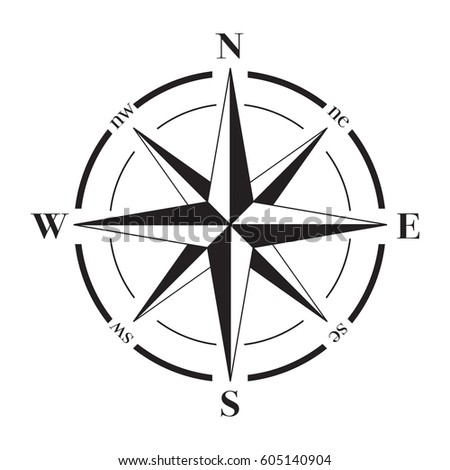 A vector compass rose with North, South, East and West indicated.