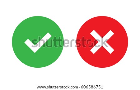Tick and cross signs. Green checkmark and red X icons, isolated on white background.
