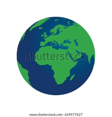3D vector globe showing Africa, Europe, and Asia.