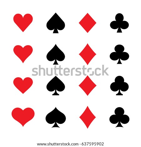Set of various vector playing card suit icon styles. Hearts, Spades, Diamonds, Clubs.