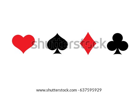 Set of vector playing card suit icon symbols. Hearts, Spades, Diamonds, Clubs.