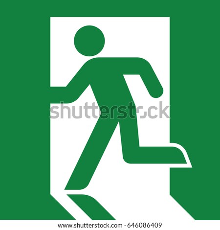 Vector green exit sign. Running man icon. 