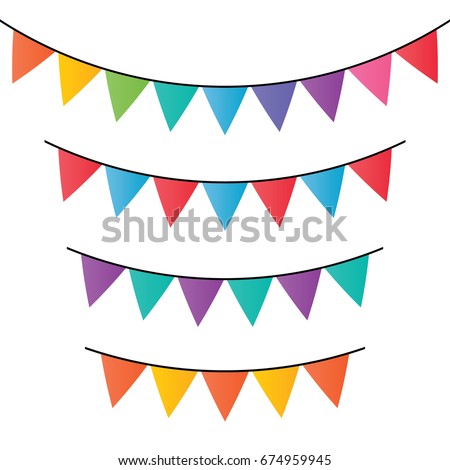 Vector set of decorative party pennants with different sizes and lengths. Celebrate flags. Rainbow garland. Birthday decoration. Hanging colored flags. Imagine de stoc © 