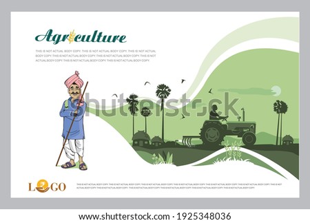 Vector illustration - Agriculture Advertising template with Agriculture Field Concept. Banner, site, poster template with place for your text. 