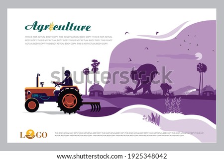 Vector illustration - Agriculture Advertising template with Agriculture Field Concept. Banner, site, poster template with place for your text.  Imagine de stoc © 
