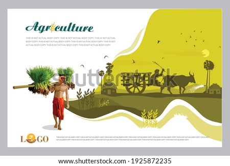 Vector illustration - Agriculture Advertising template with Agriculture Field Concept. Banner, site, poster template with place for your text.
