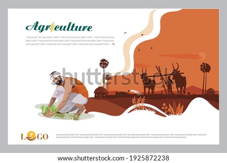 Vector illustration - Agriculture Advertising template with Agriculture Field Concept. Banner, site, poster template with place for your text.