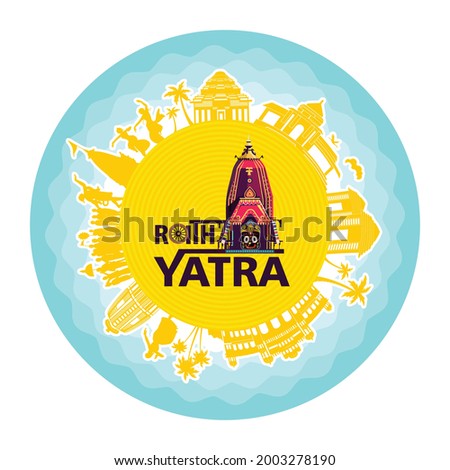 illustration of odisha skyline and rath yatra logo