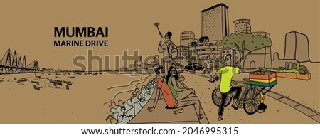 Illustration of mumbai Marine drive