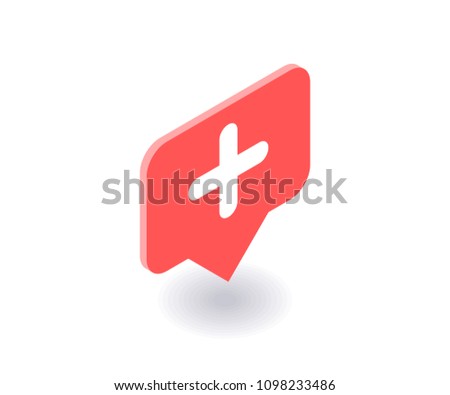 Plus icon, vector symbol in flat isometric 3D style isolated on white background. Social media illustration.